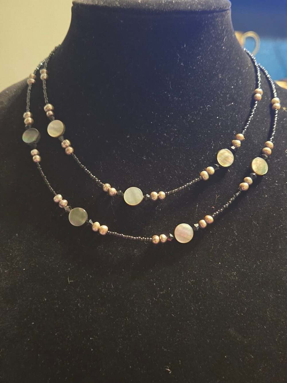 Lia Sophia 2 Strand Black Seed Necklace With Pearls And MOP